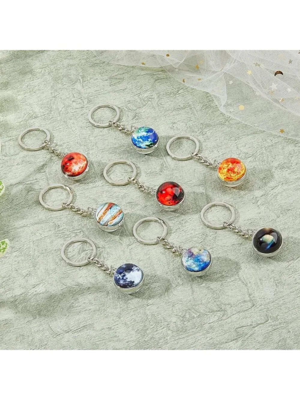 Glow in the Dark Planet Keychain Set - 8Pcs Solar System Keyring for Bags & DIY